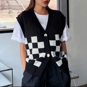 Dazy Black and White Checkered Sweater Vest